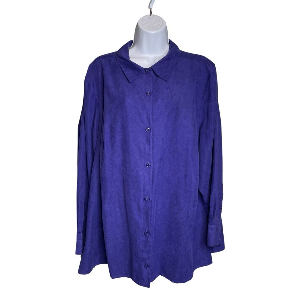 Catherines Women's Purple Button Down Shirt Size 2XWP Jewel Tones Flowy Career